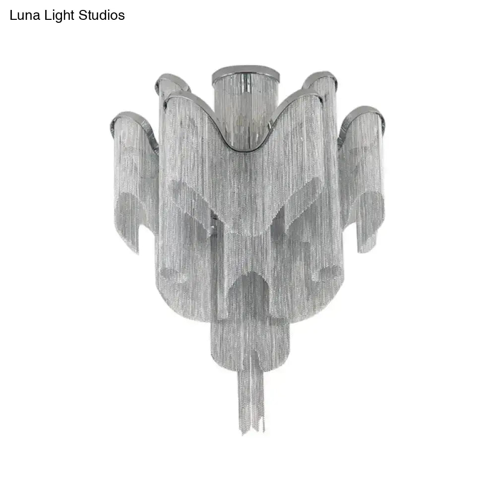 Modern Aluminum Tiered Tassel Semi Flush Led Ceiling Lamp For Living Room