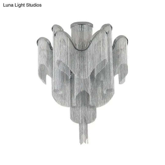 Modern Aluminum Tiered Tassel Semi Flush Led Ceiling Lamp For Living Room