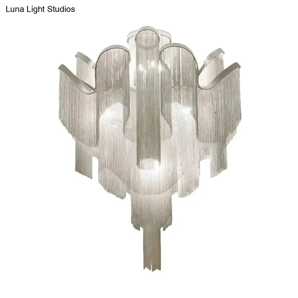 Modern Aluminum Tiered Tassel Semi Flush Led Ceiling Lamp For Living Room