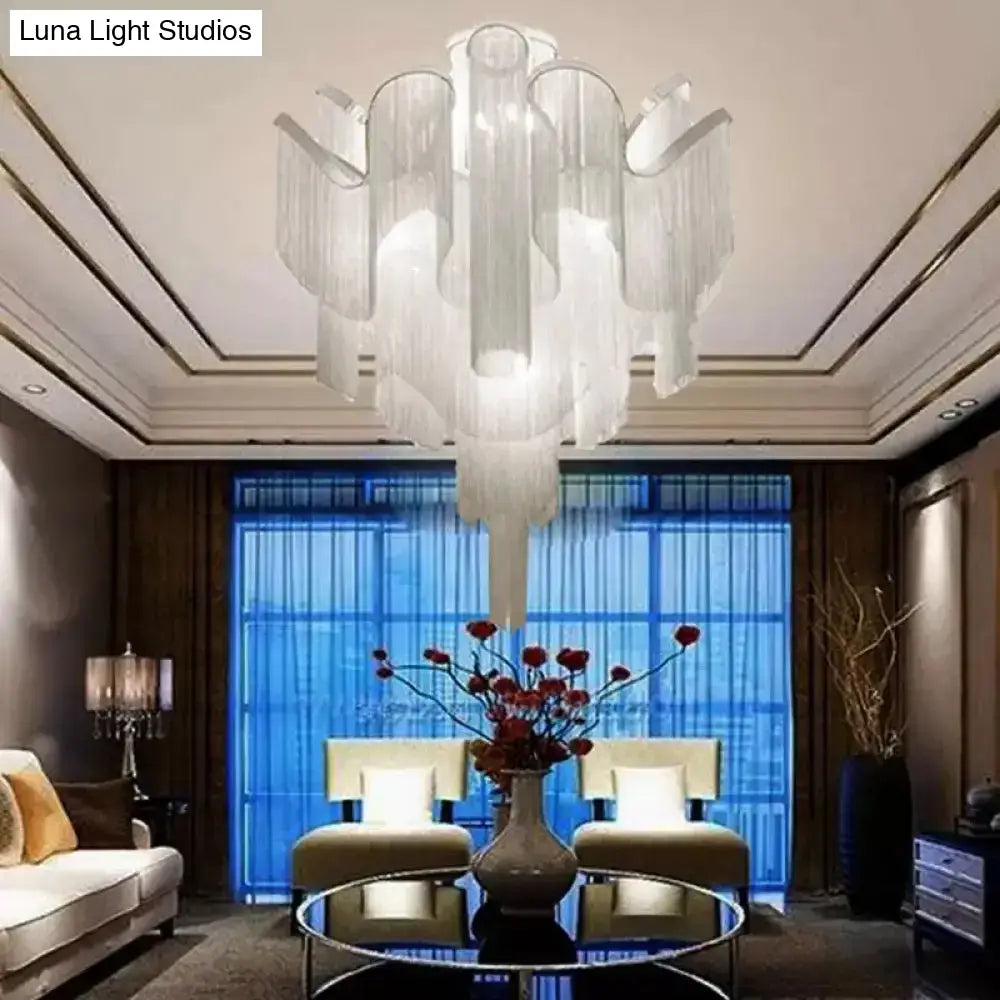 Modern Aluminum Tiered Tassel Semi Flush Led Ceiling Lamp For Living Room