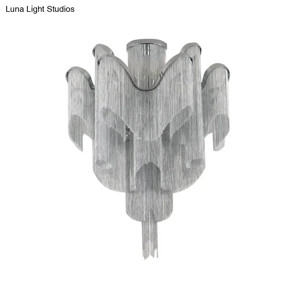 Modern Aluminum Tiered Tassel Semi Flush Led Ceiling Lamp For Living Room