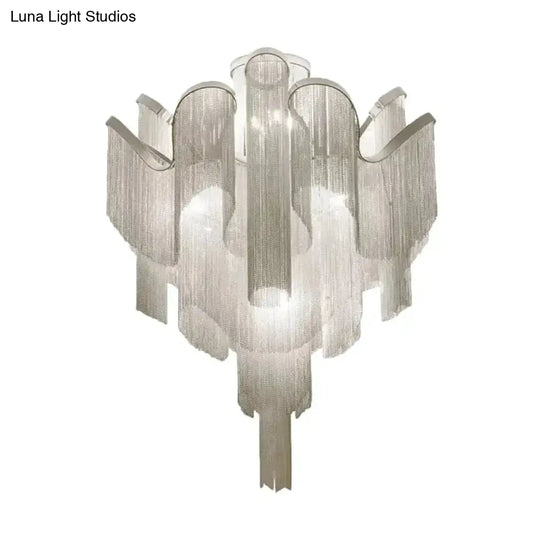 Modern Aluminum Tiered Tassel Semi Flush Led Ceiling Lamp For Living Room