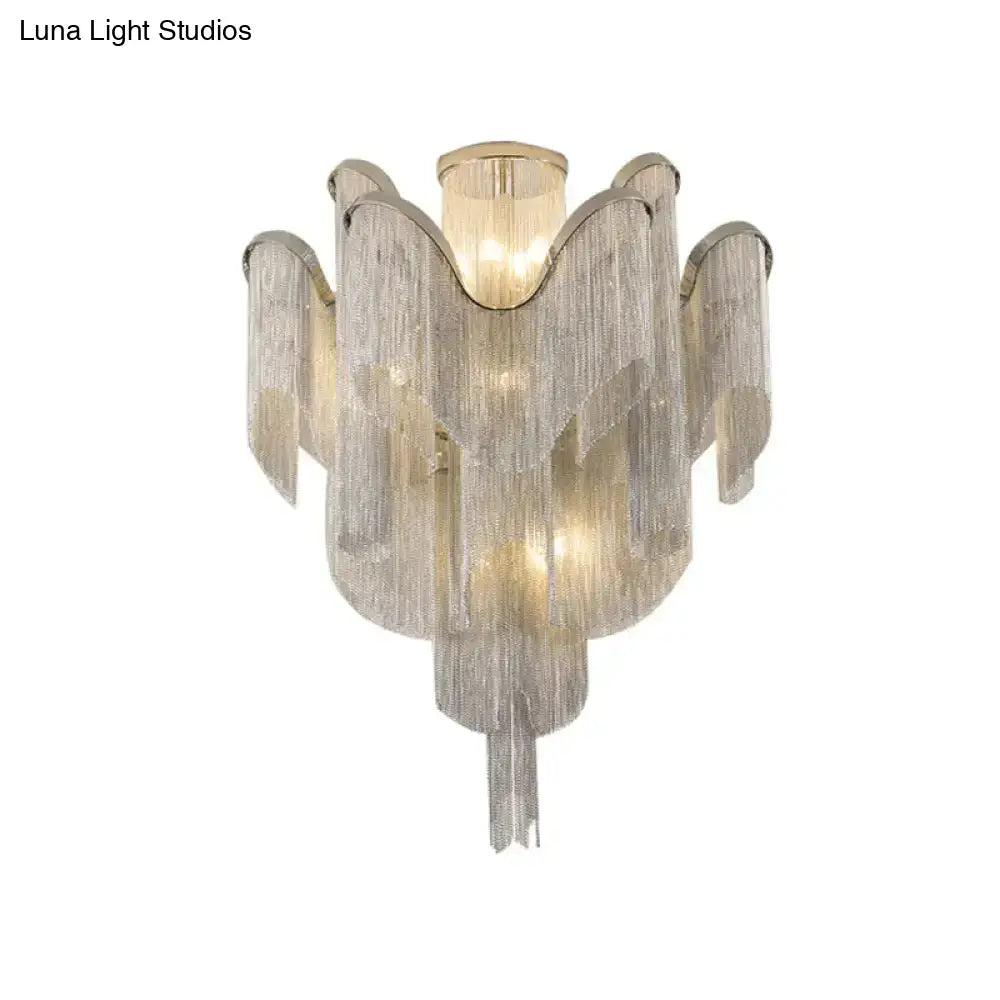 Modern Aluminum Tiered Tassel Semi Flush Led Ceiling Lamp For Living Room