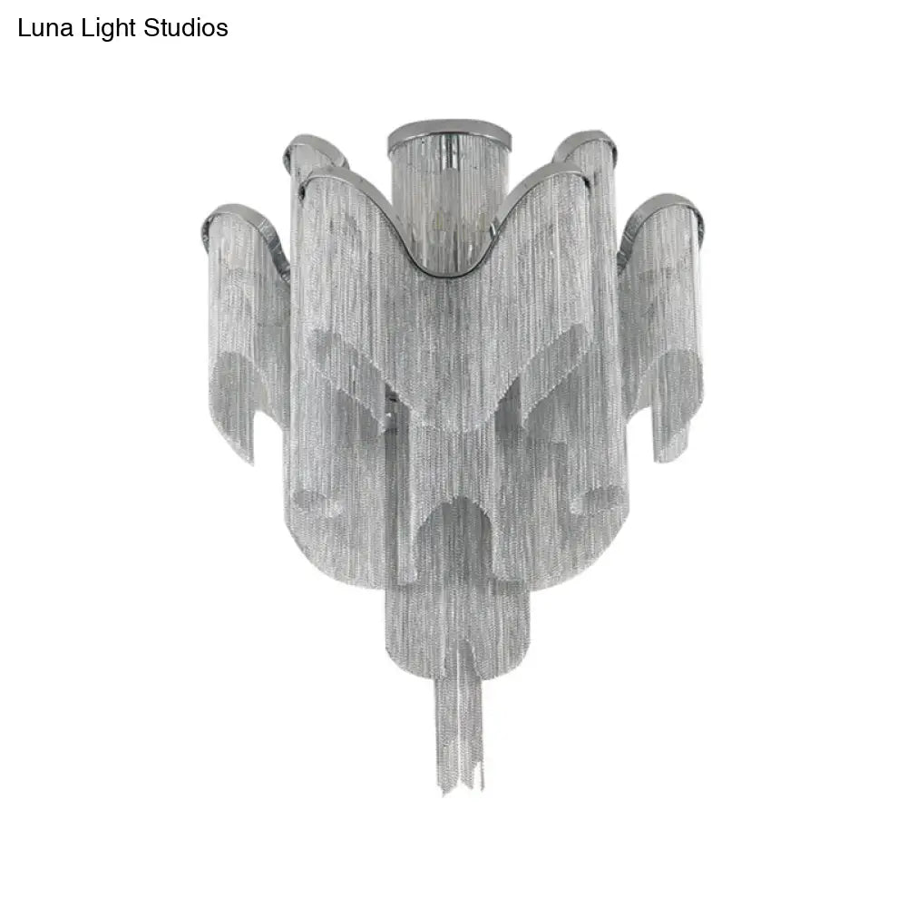 Modern Aluminum Tiered Tassel Semi Flush Led Ceiling Lamp For Living Room