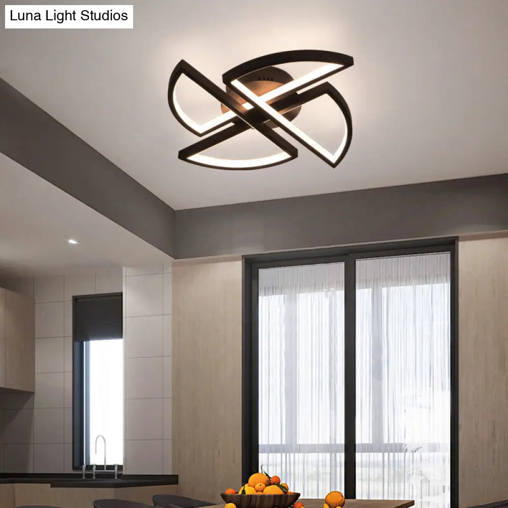 Modern Aluminum Windmill Led Flush Light In Black For Living Rooms - Ceiling Mount