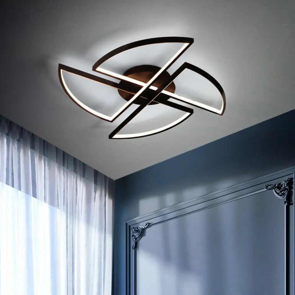 Modern Aluminum Windmill Led Flush Light In Black For Living Rooms - Ceiling Mount / 31.5’ White