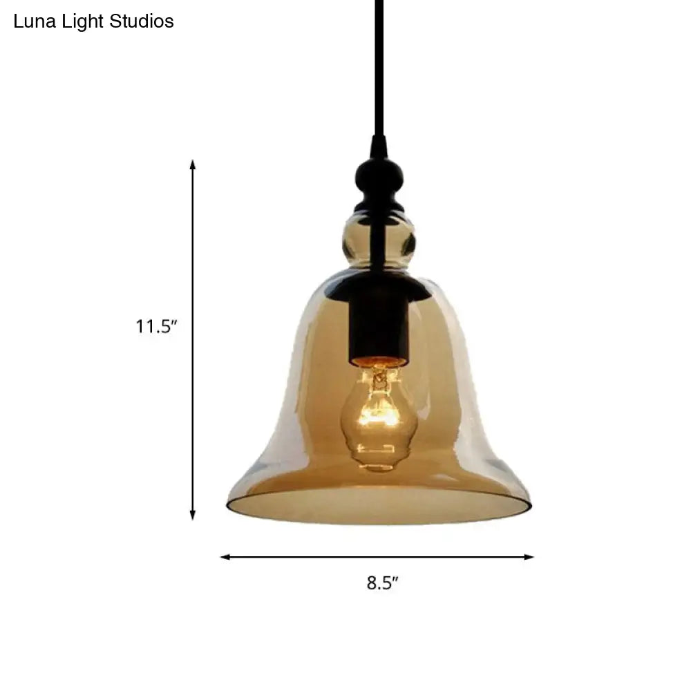 Modern Amber/Clear Glass Bell Pendant Lamp- Dining Room Hanging Light Fixture