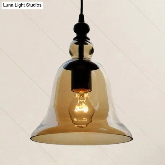 Modern Amber/Clear Glass Bell Pendant Lamp- Dining Room Hanging Light Fixture