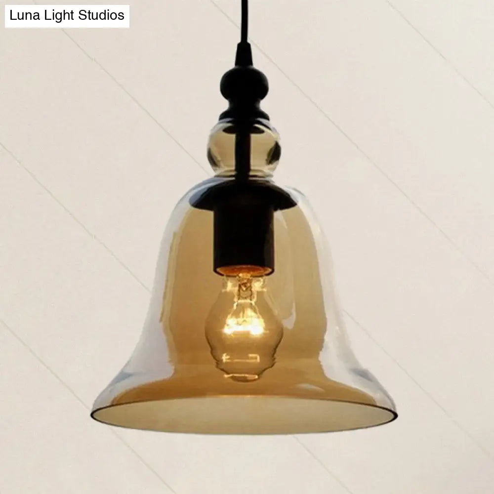 Modern Amber/Clear Glass Bell Pendant Lamp - Stylish Hanging Light For Dining Room