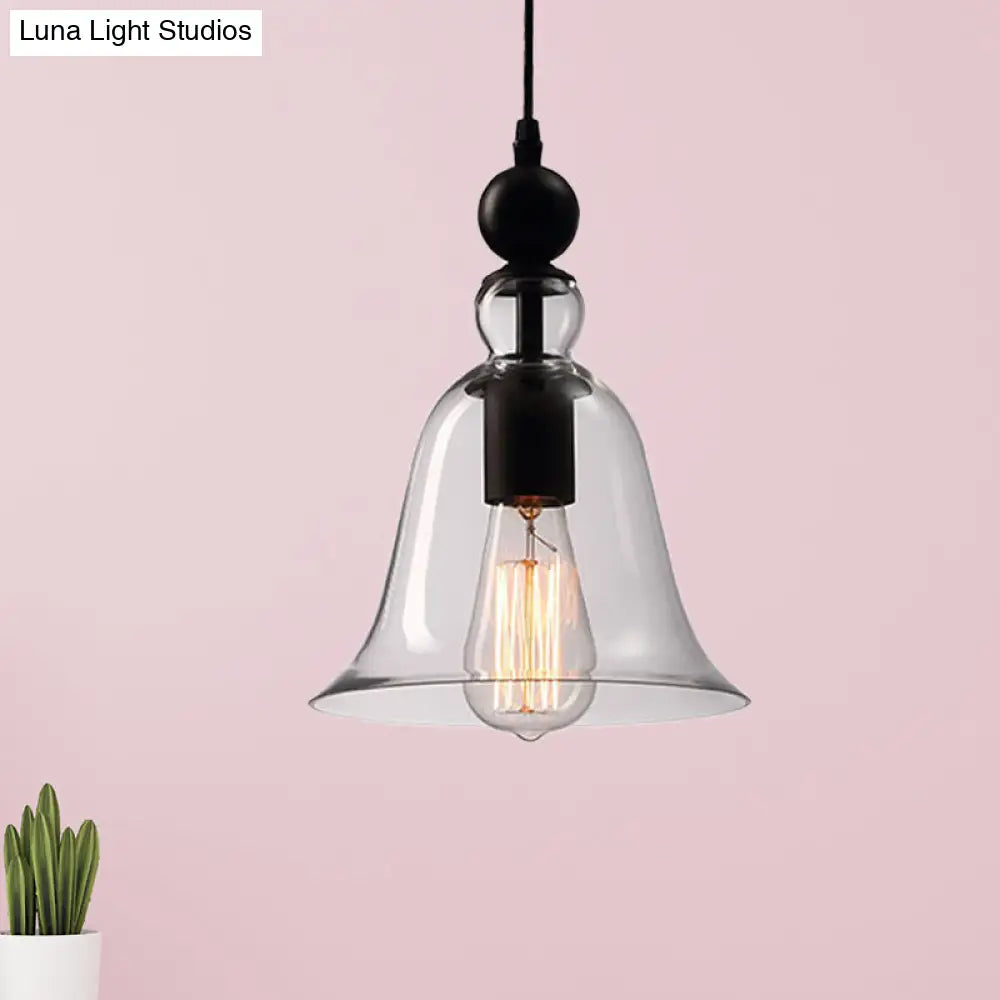 Modern Amber/Clear Glass Bell Pendant Lamp- Dining Room Hanging Light Fixture Clear