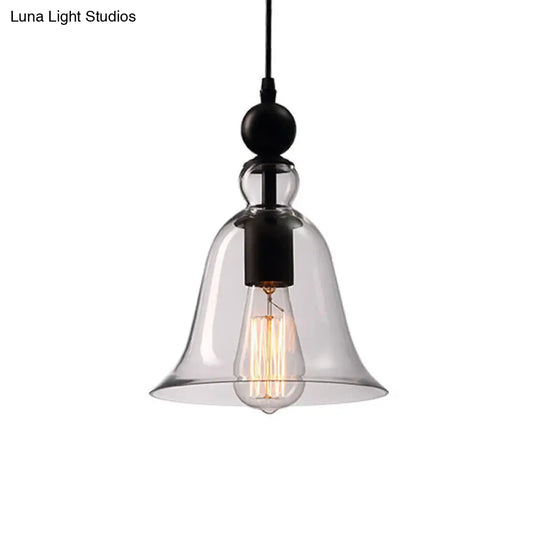 Modern Amber/Clear Glass Bell Pendant Lamp- Dining Room Hanging Light Fixture