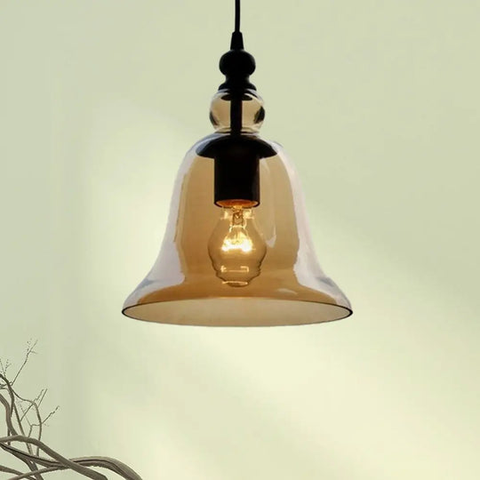 Modern Amber/Clear Glass Bell Pendant Lamp - Stylish Hanging Light For Dining Room Amber