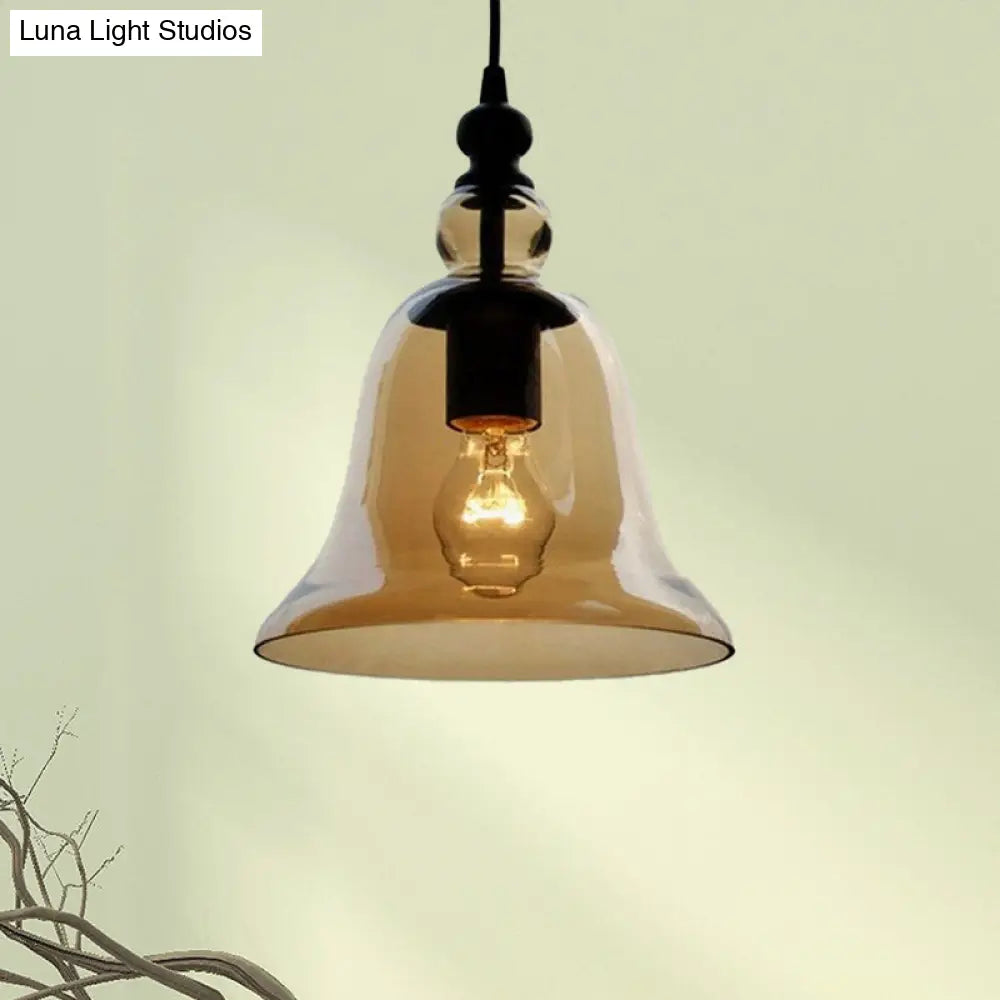 Modern Amber/Clear Glass Bell Pendant Lamp- Dining Room Hanging Light Fixture Amber