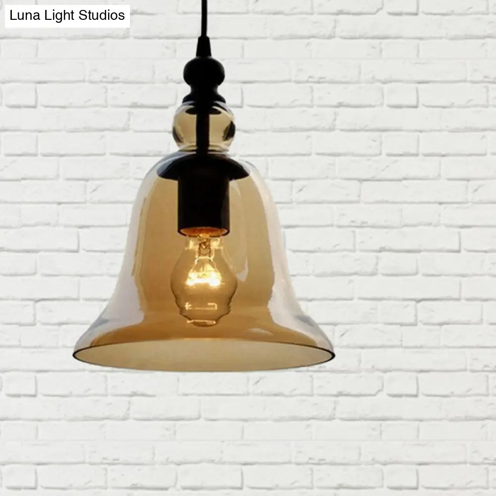 Modern Amber/Clear Glass Bell Pendant Lamp - Stylish Hanging Light For Dining Room