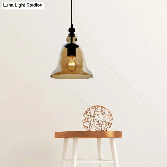 Modern Amber/Clear Glass Bell Pendant Lamp- Dining Room Hanging Light Fixture