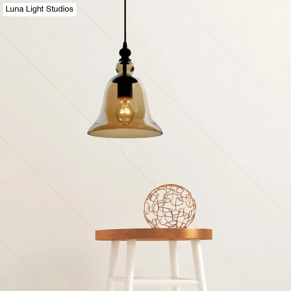 Modern Amber/Clear Glass Bell Pendant Lamp - Stylish Hanging Light For Dining Room