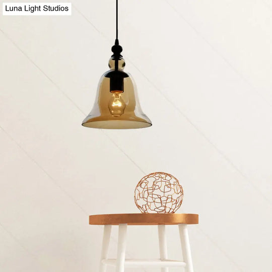 Modern Amber/Clear Glass Bell Pendant Lamp - Stylish Hanging Light For Dining Room