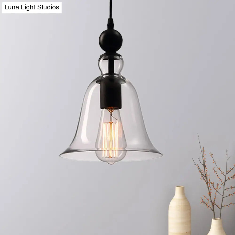 Modern Amber/Clear Glass Bell Pendant Lamp- Dining Room Hanging Light Fixture