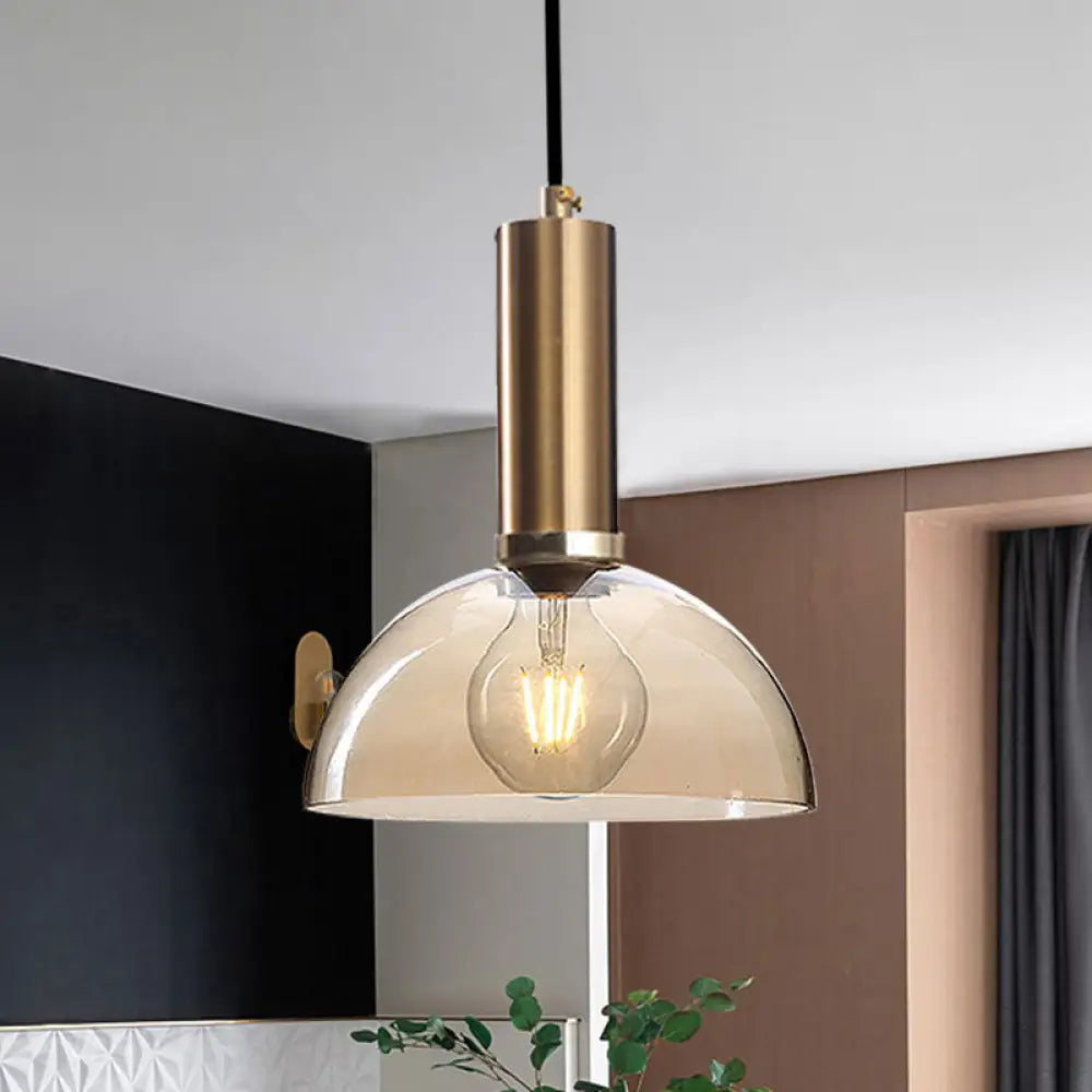 Modern Amber/Clear Glass Curved Shade Pendant Light For Living Room With Brass Lamp Socket Amber /