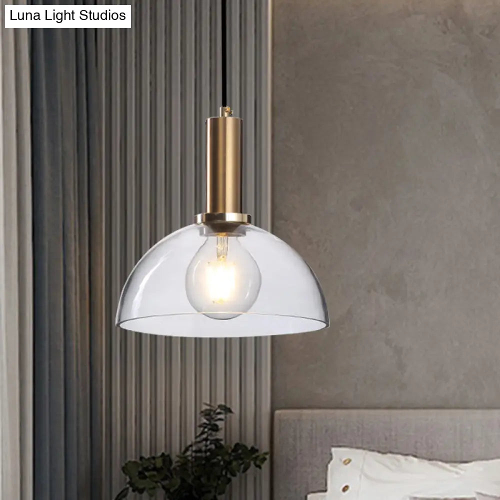 Amber/Clear Glass Curved Shade Pendant Light With Brass Lamp Socket Simple Style For Living Room