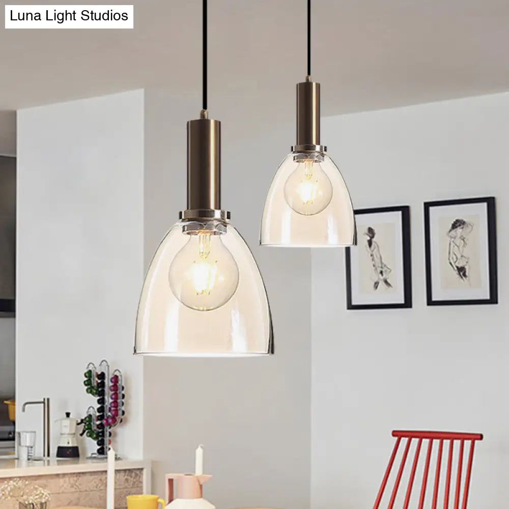 Modern Amber/Clear Glass Curved Shade Pendant Light For Living Room With Brass Lamp Socket