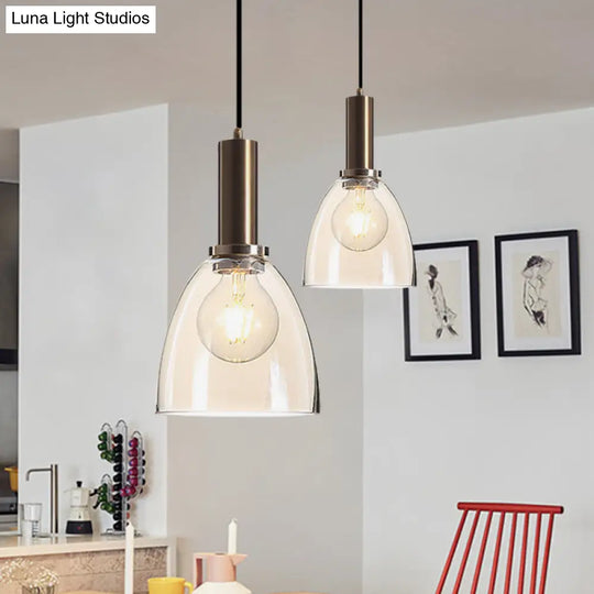 Modern Amber/Clear Glass Curved Shade Pendant Light For Living Room With Brass Lamp Socket