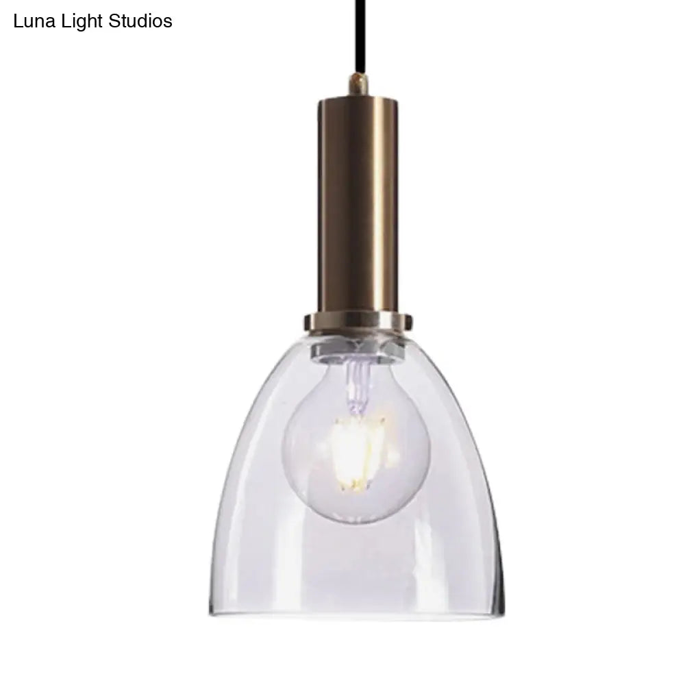 Amber/Clear Glass Curved Shade Pendant Light With Brass Lamp Socket Simple Style For Living Room