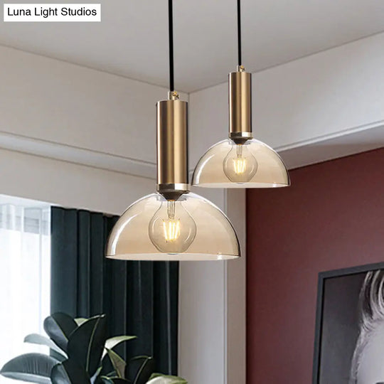 Amber/Clear Glass Curved Shade Pendant Light With Brass Lamp Socket Simple Style For Living Room