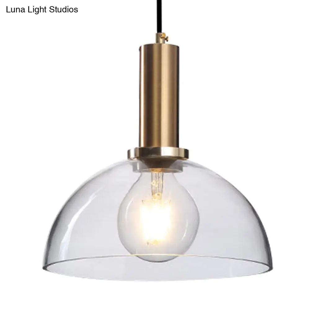 Amber/Clear Glass Curved Shade Pendant Light With Brass Lamp Socket Simple Style For Living Room