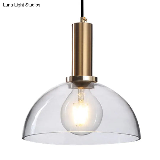 Amber/Clear Glass Curved Shade Pendant Light With Brass Lamp Socket Simple Style For Living Room