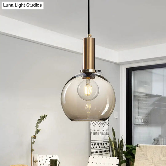 Amber/Clear Glass Curved Shade Pendant Light With Brass Lamp Socket Simple Style For Living Room