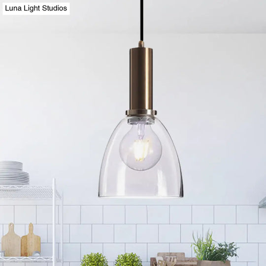 Amber/Clear Glass Curved Shade Pendant Light With Brass Lamp Socket Simple Style For Living Room