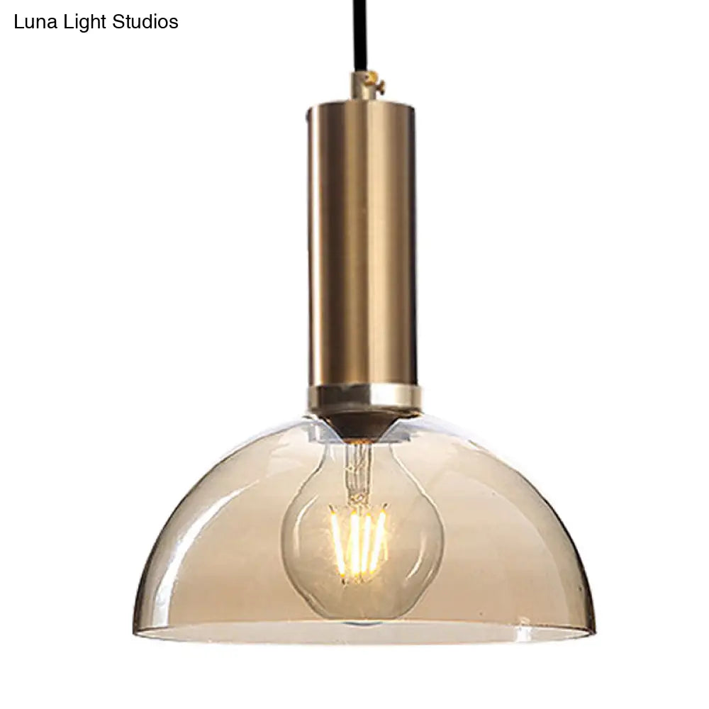 Modern Amber/Clear Glass Curved Shade Pendant Light For Living Room With Brass Lamp Socket