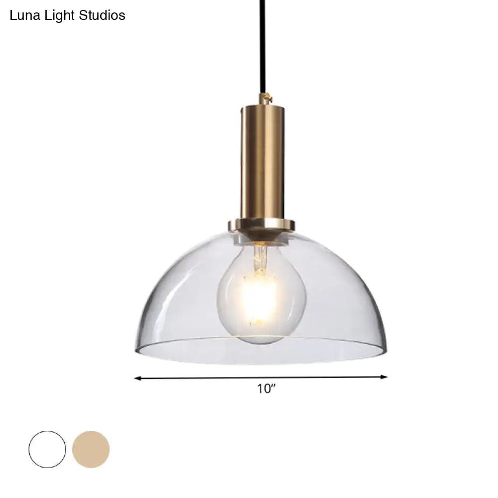 Amber/Clear Glass Curved Shade Pendant Light With Brass Lamp Socket Simple Style For Living Room