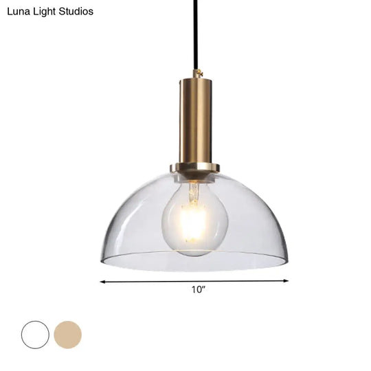 Amber/Clear Glass Curved Shade Pendant Light With Brass Lamp Socket Simple Style For Living Room