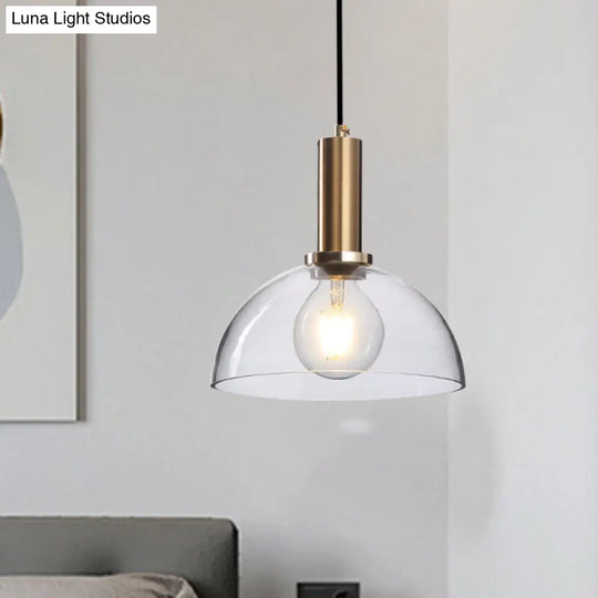 Amber/Clear Glass Curved Shade Pendant Light With Brass Lamp Socket Simple Style For Living Room