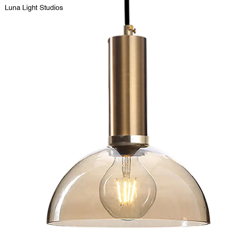 Amber/Clear Glass Curved Shade Pendant Light With Brass Lamp Socket Simple Style For Living Room