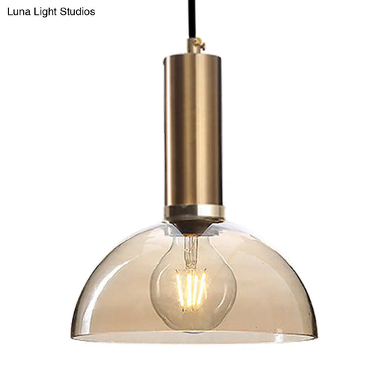 Amber/Clear Glass Curved Shade Pendant Light With Brass Lamp Socket Simple Style For Living Room