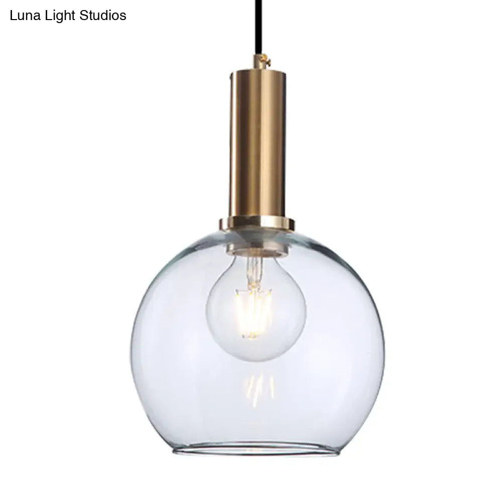 Amber/Clear Glass Curved Shade Pendant Light With Brass Lamp Socket Simple Style For Living Room