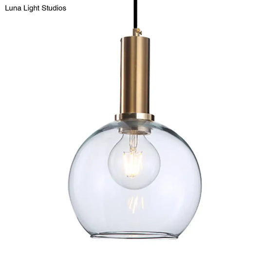 Amber/Clear Glass Curved Shade Pendant Light With Brass Lamp Socket Simple Style For Living Room