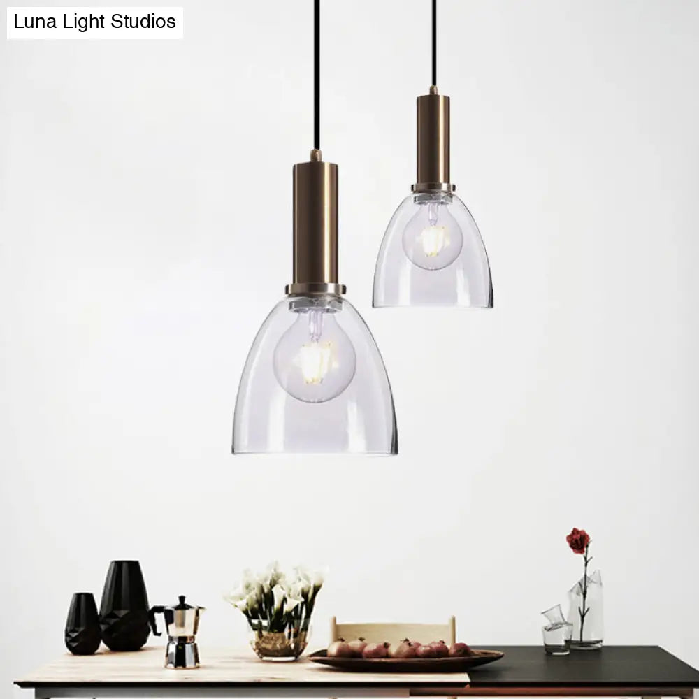 Amber/Clear Glass Curved Shade Pendant Light With Brass Lamp Socket Simple Style For Living Room