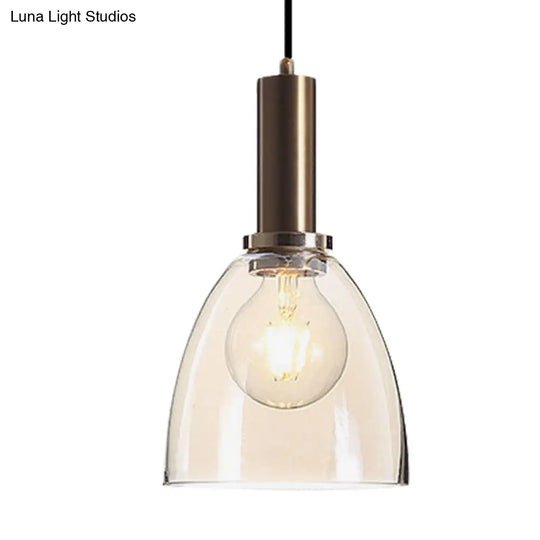 Amber/Clear Glass Curved Shade Pendant Light With Brass Lamp Socket Simple Style For Living Room