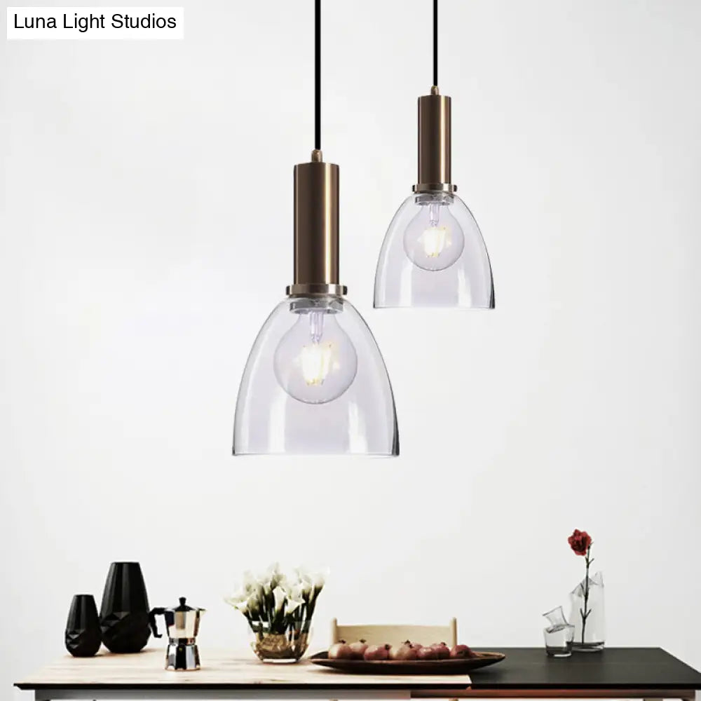 Modern Amber/Clear Glass Curved Shade Pendant Light For Living Room With Brass Lamp Socket