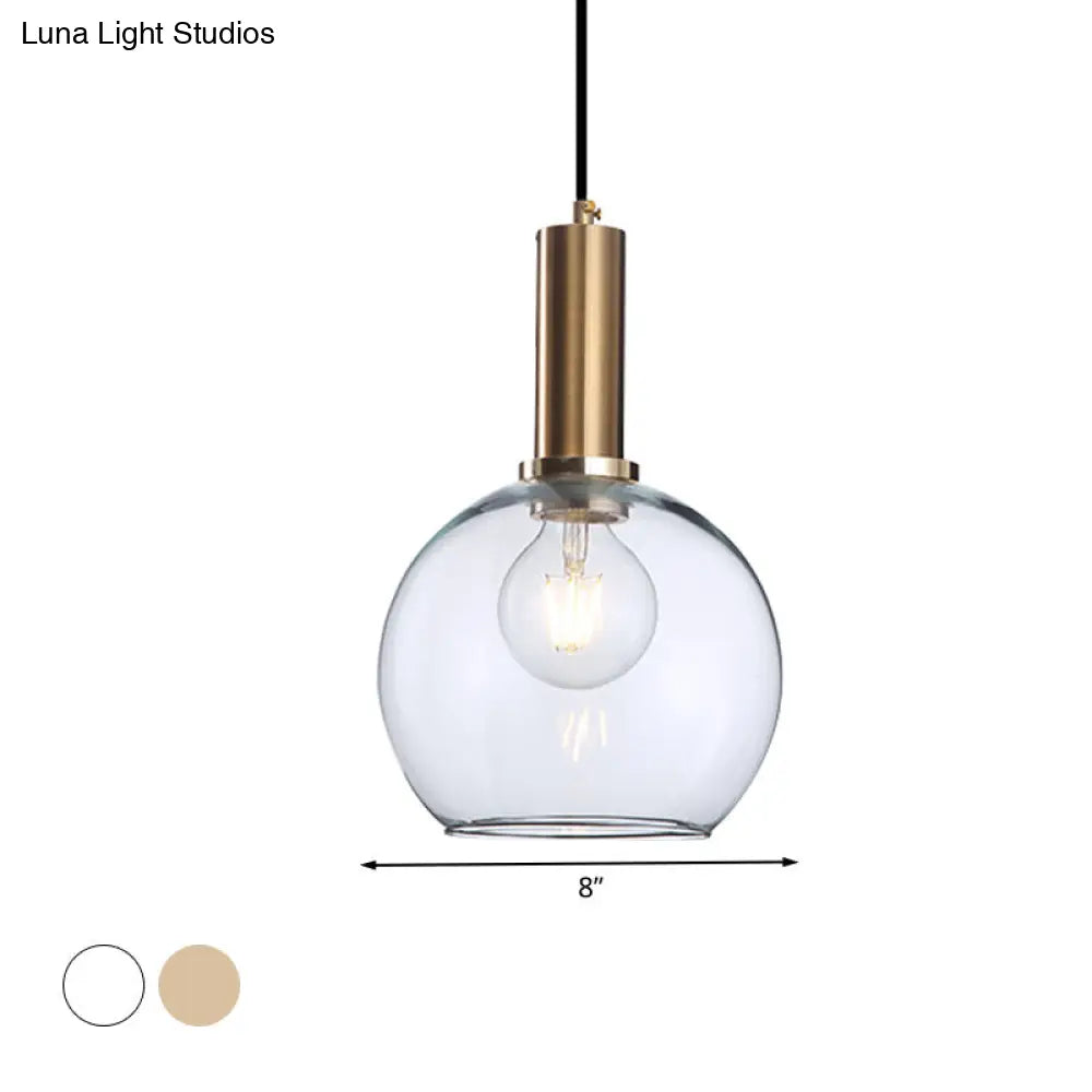 Amber/Clear Glass Curved Shade Pendant Light With Brass Lamp Socket Simple Style For Living Room