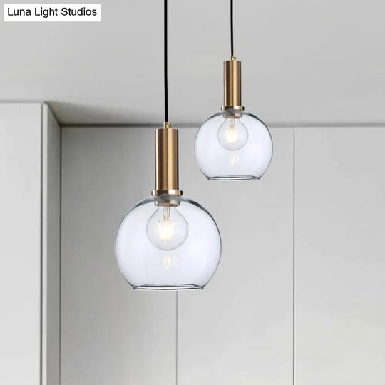 Amber/Clear Glass Curved Shade Pendant Light With Brass Lamp Socket Simple Style For Living Room