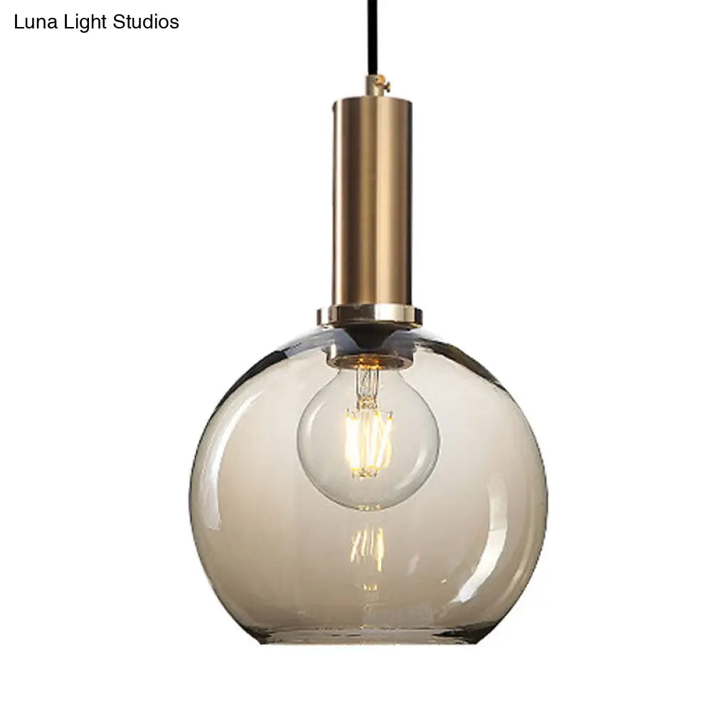 Amber/Clear Glass Curved Shade Pendant Light With Brass Lamp Socket Simple Style For Living Room