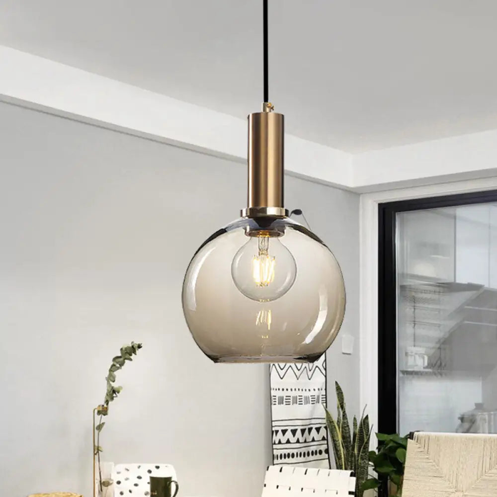 Modern Amber/Clear Glass Curved Shade Pendant Light For Living Room With Brass Lamp Socket Amber /