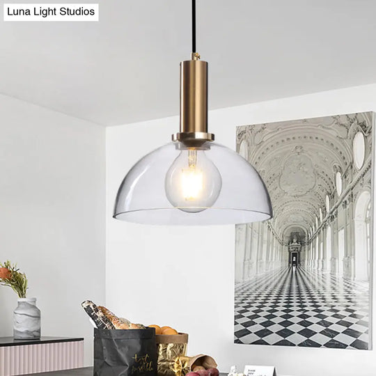 Amber/Clear Glass Curved Shade Pendant Light With Brass Lamp Socket Simple Style For Living Room