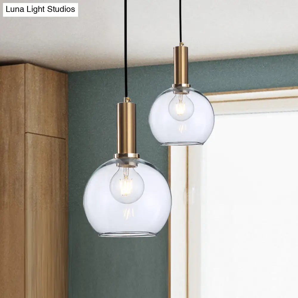 Amber/Clear Glass Curved Shade Pendant Light With Brass Lamp Socket Simple Style For Living Room