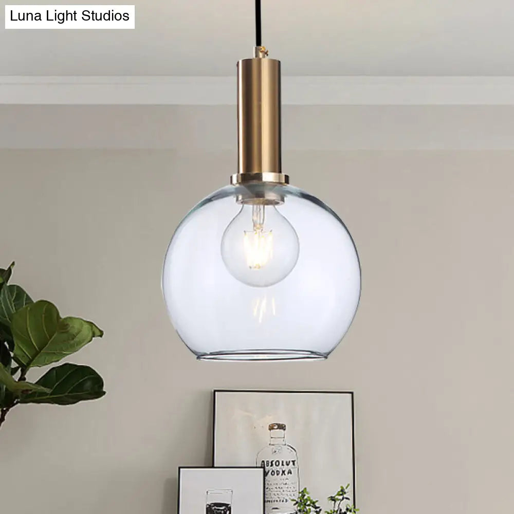 Amber/Clear Glass Curved Shade Pendant Light With Brass Lamp Socket Simple Style For Living Room